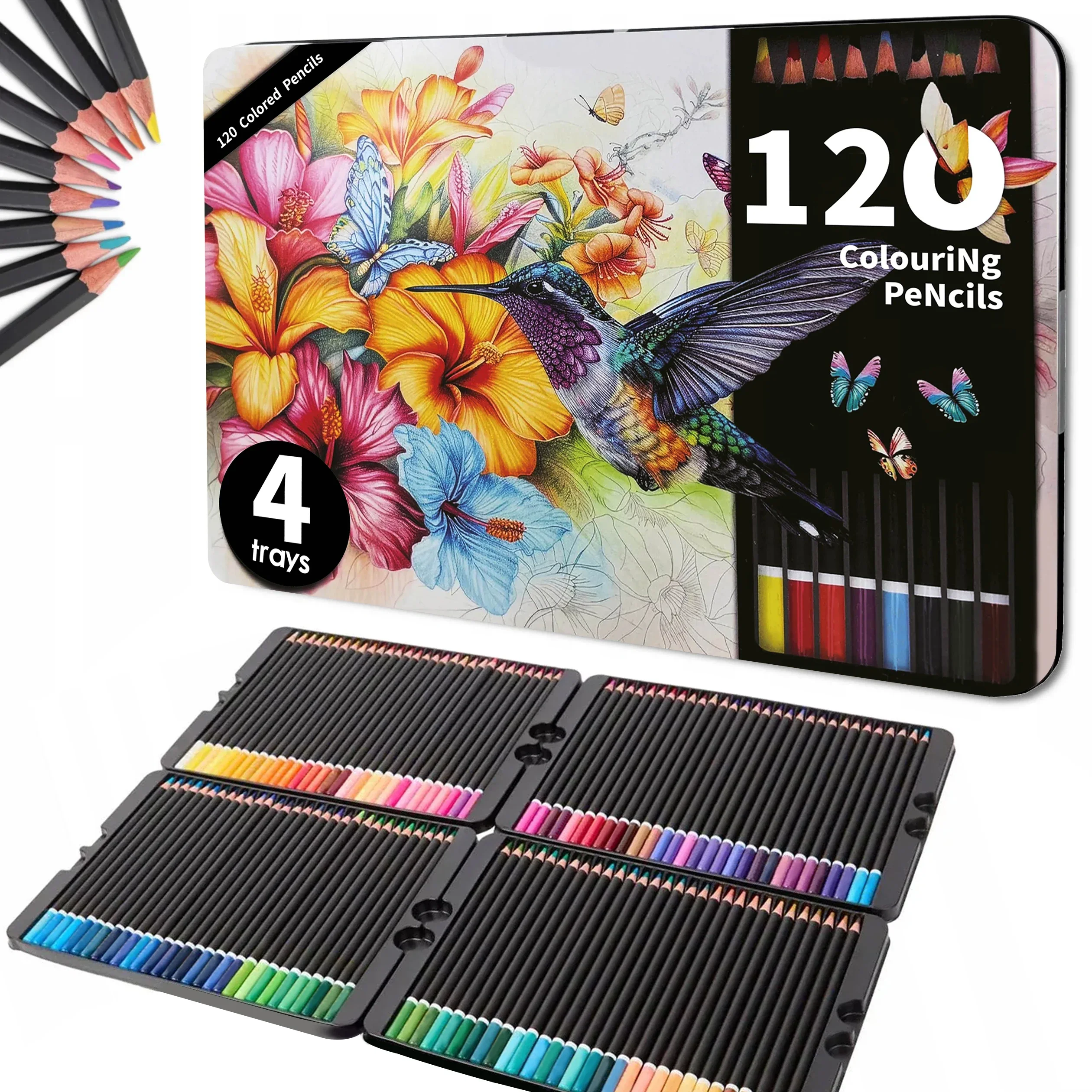Art Supplies Colored Pencils Set | 72-300 Premium Soft Core Coloring Pencils for Adults | Organized in Presentation Tin Case