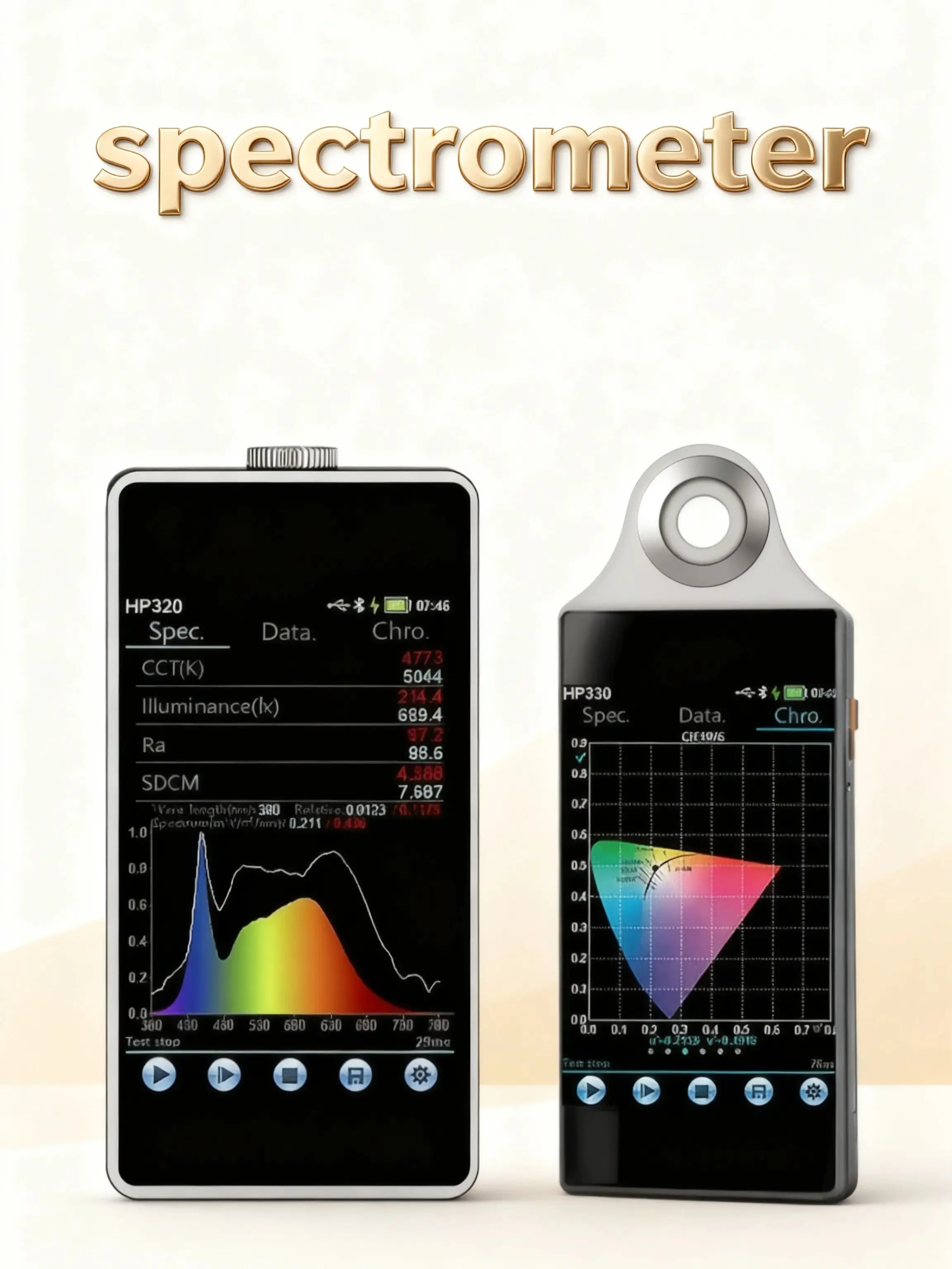 Espectrómetro HP320/330: rango de longitud de onda de 380-780 nm, medición de iluminancia de alta precisión y análisis espectral