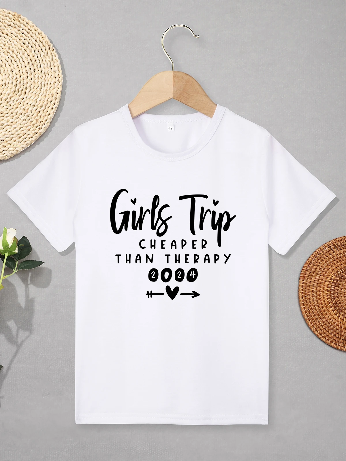 Summer Travel Kids T-shirts “Girls Trip Cheaper Than Therapy 2024” Letter Print Aesthetic Harajuku T Shirt Loose Breathable