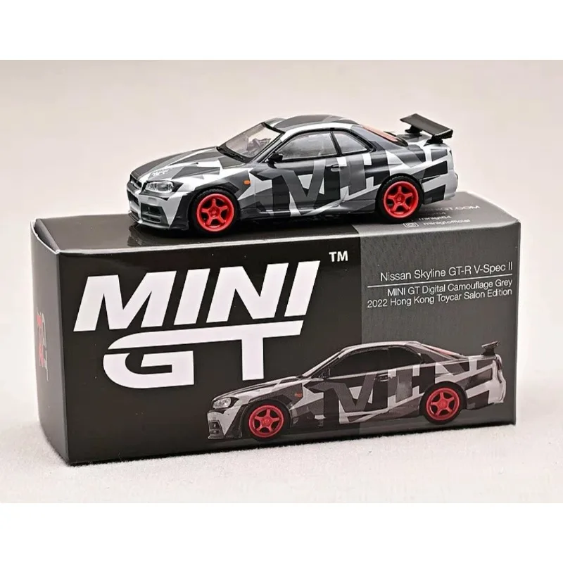 En stock 1:64 # 445 Nissan Skyline gtr r34 modelo de coche de aleación de simulación fundida a presión, juguete de regalo para niño, adorno coleccionable para adultos.