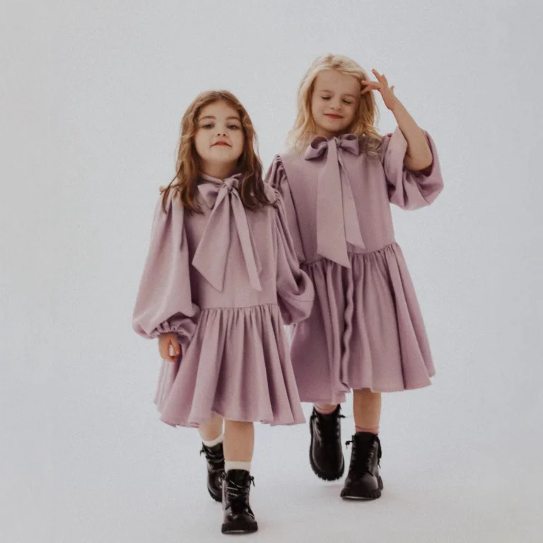 Spring and Autumn New Baby Girl's Bow Collar Princess Casual and Beautiful Children's Outwear Fashion Long Dress
