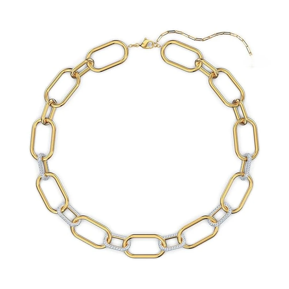 

Two-Tone Pavé Crystal Paperclip Chain Choker Necklace for Women