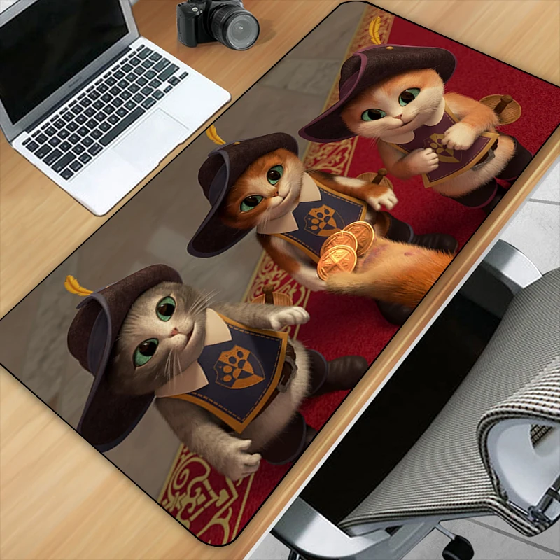 Puss in Boots  Art HD Printing XXL Mouse Pad Gamer Accessory Hot Large Desk Pads Computer Lock Edge Keyboard Mat anime Cartoon