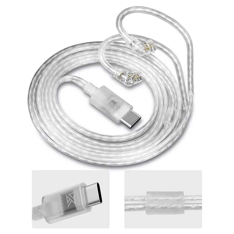 KZ Headphones Cable Type-C Oxygen-Free Copper Silver-Plated Earphone Cable 0.75MM High-purity Gold-plated Pin