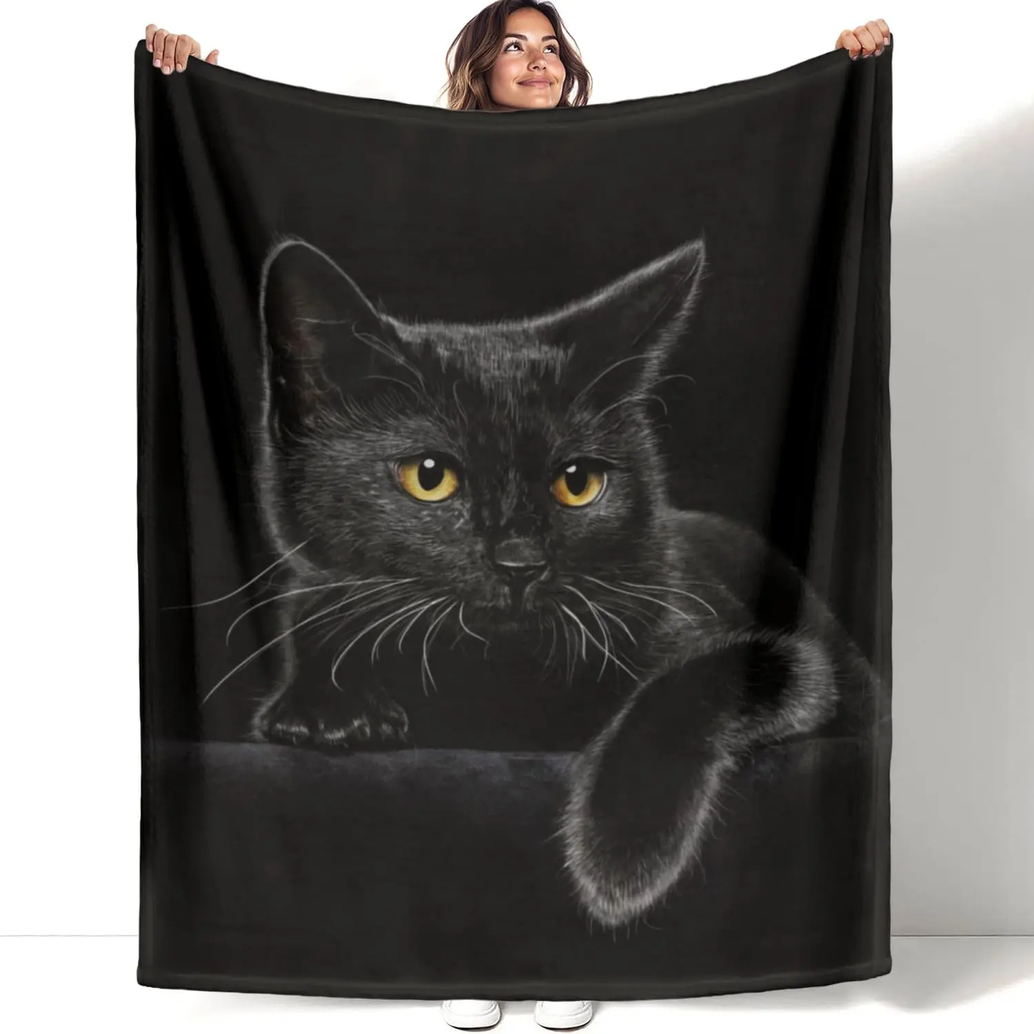 Black Cat Blanket Soft Comfortable and Warm Flannel Throw Blanket Black Cat Blanket for Cat Lovers Girls Boys and Ladies Gift