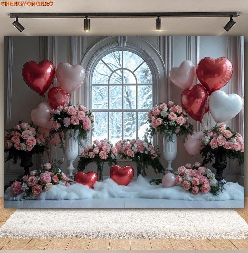 Valentine's Day Photography Backdrops February 14 Roses Wooden Arch Wedding Party Couple Portrait Decor Background Photo studio