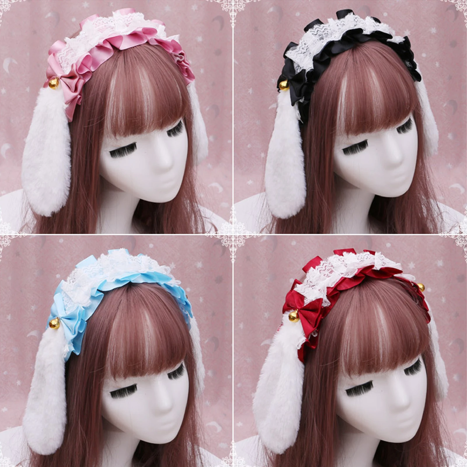 

2 Pcs Rabbit Cosplay Costume Accessory Cute Lolita Style Plush Bunny Ear Headband and Tail Set for Women Girls