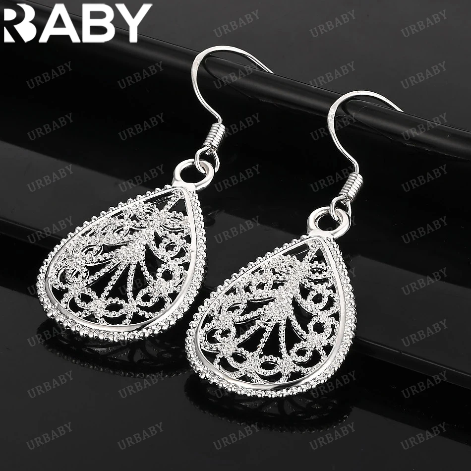 

URBABY 925 Sterling Silver Earrings Water Drop-shaped Hollow Drop Earrings For Women Jewelry Fashion Party and Daily Wear