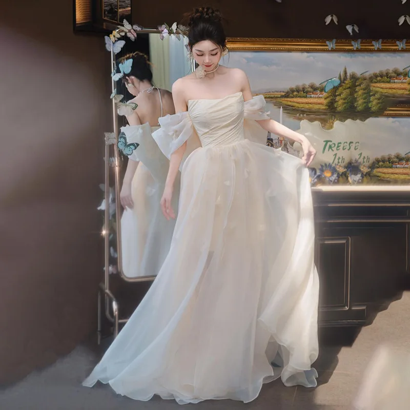 Robe de mariée légère avec haut tubulaire, pour Occasions formelles, Style Super féerique Mori, robes du matin, fiançailles, bienvenue