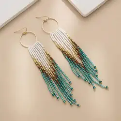 Pendientes con cuentas, círculo degradado, originalidad, tejido a mano, aleación Bohemia, pendientes simples de cuentas de arroz a la moda