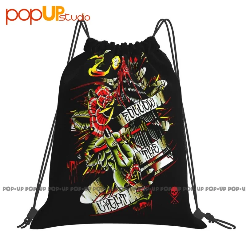 Sullen Follow The Light Art Tattoo Ink Punk Goth Skate Drawstring Bags Gym Bag Foldable Schoolbag