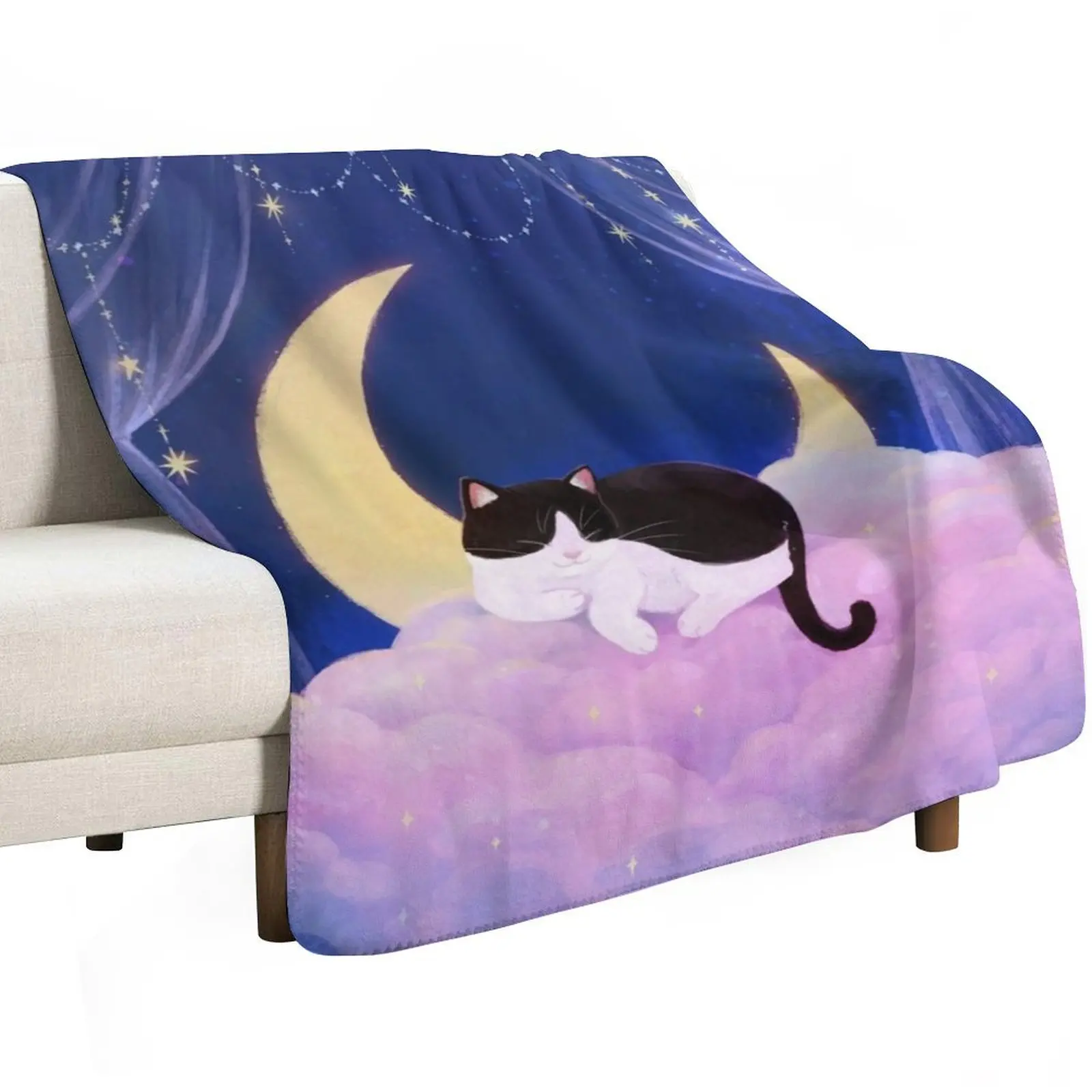 

Tuxedo Cat on Pink Clouds Throw Blanket decorative Beach cosplay anime Blankets