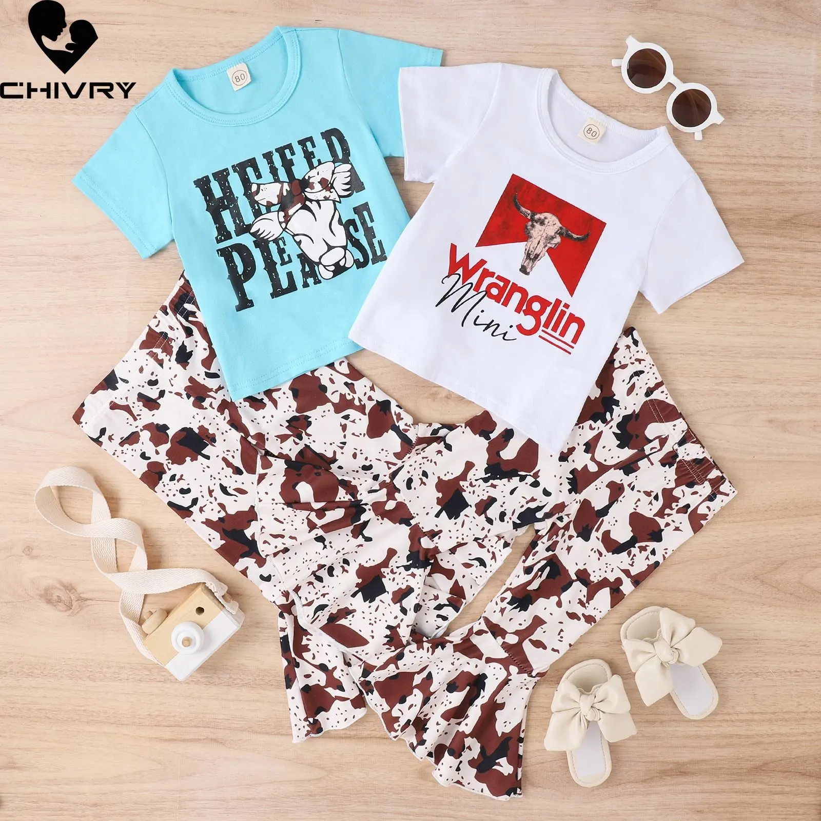 Baby Mädchen Kleidung Setzt Neue 2023 Sommer Mädchen Cartoon Kurzarm Oansatz T-shirt Tops mit Fashion Floral Print Ausgestelltes Hosen