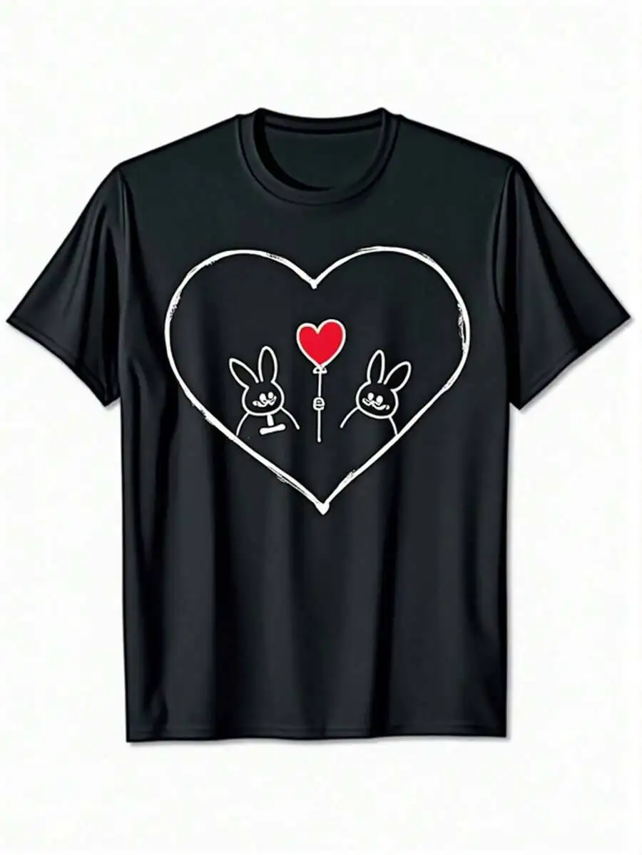 Selfdom | Men's Retro Romantic Heart Graphic T-Shirt - Lightweight Breathable Tee With Medium Stretch Fabric, Machine 100% Cotton Trendy Y2K Short-Sleeve Tee-Soft, Quick-Drying, Moisture-Wicking; Great Gift for Christmas or Halloween