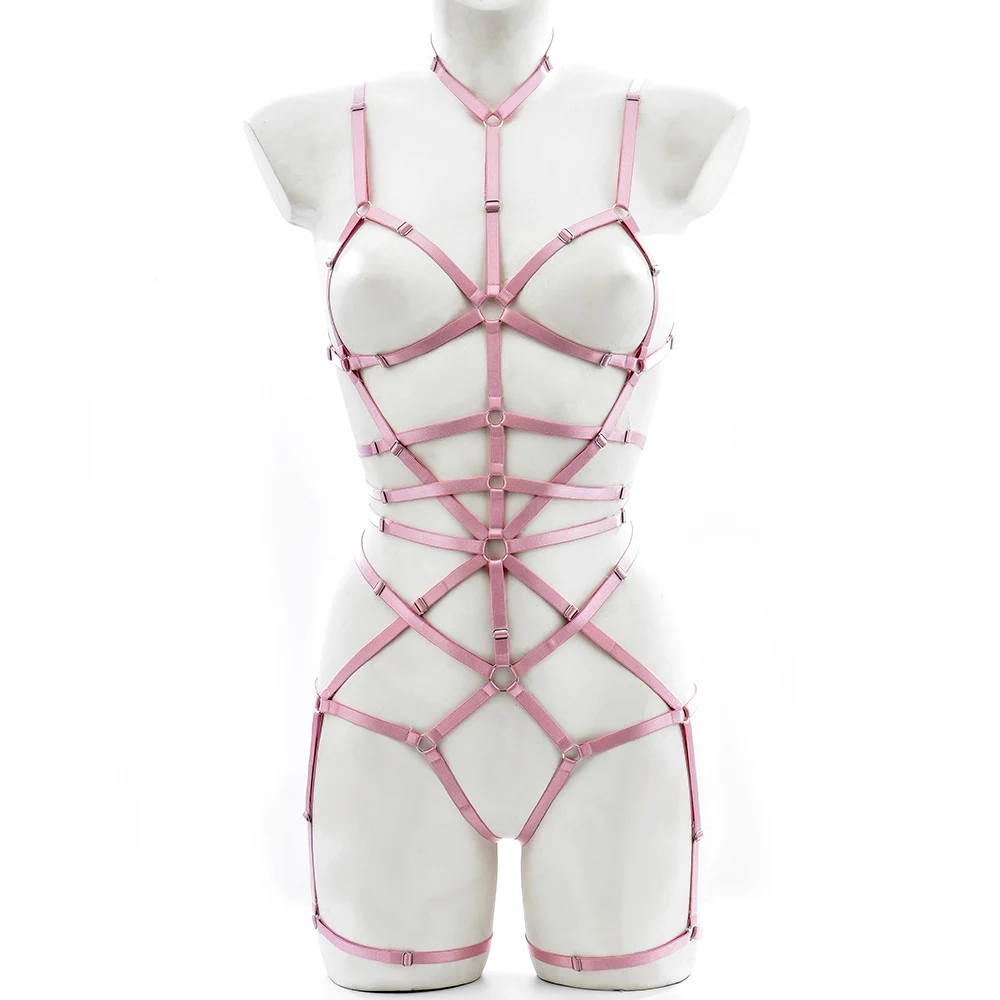 Women Fashion Body Harness Cage Set Elastic Adjustable Gothic Bondage Harness Garter Halloween Hollow out Sexy Lingerie Belt