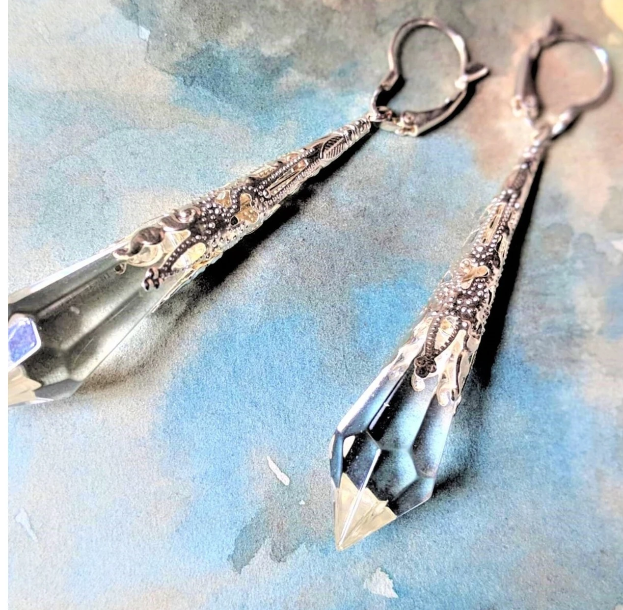 Antiqued Copper Prism Crystal Earrings Upcycled Vintage Chandelier Drops Jewelry