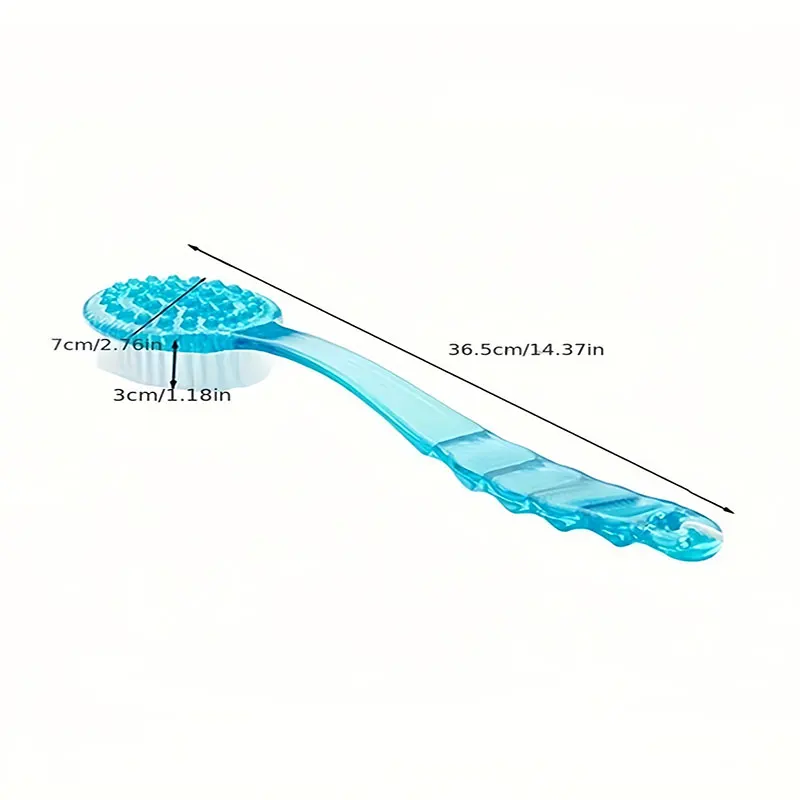 Long Handled Bath Brush, Size 14.37*2.76*1.18 Inches, Suitable For Showering And Scrubbing The Back In The Bathroom. It Has Soft