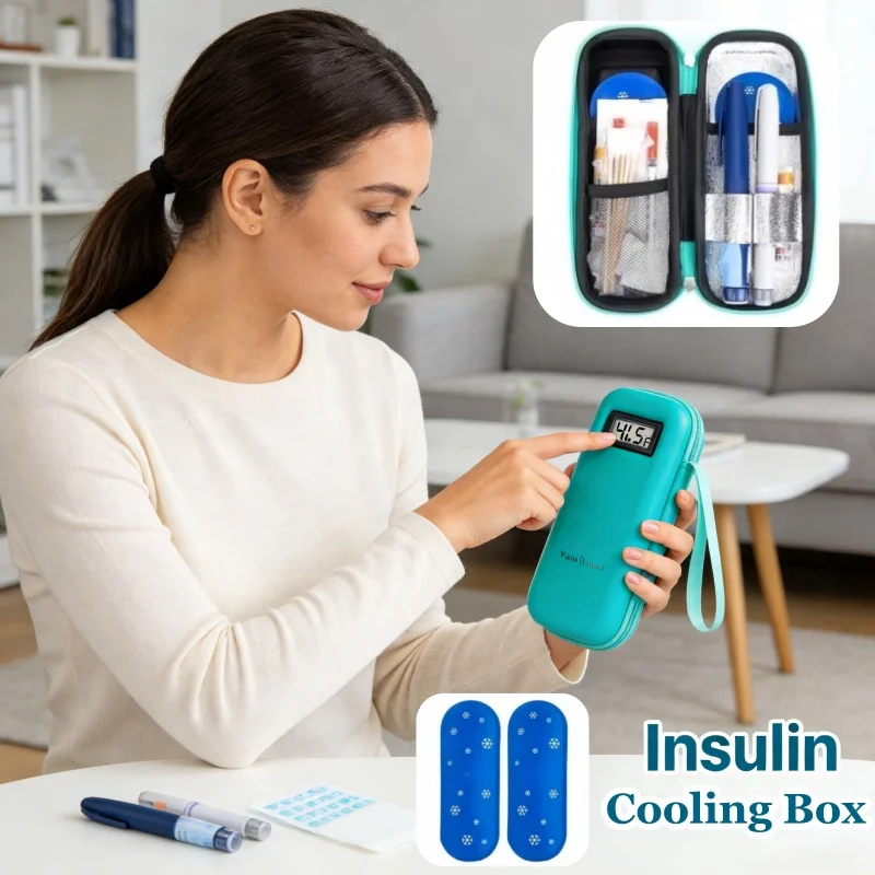 Insulin Cooler Travel Case Protable Fridge Real-Time Temp Display with 2 Reusable Ice Packs Refrigerator for Diabetic Supplies
