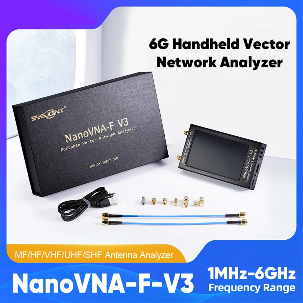 Векторный анализатор сети SYSJOINT 6G NanoVNA-F V3, 4,3 дюйма, 6 ГГц, HF, VHF, UHF, SWR, анализатор векторной сети, с анализатором КМВ, с измерением на 4500 мА · ч