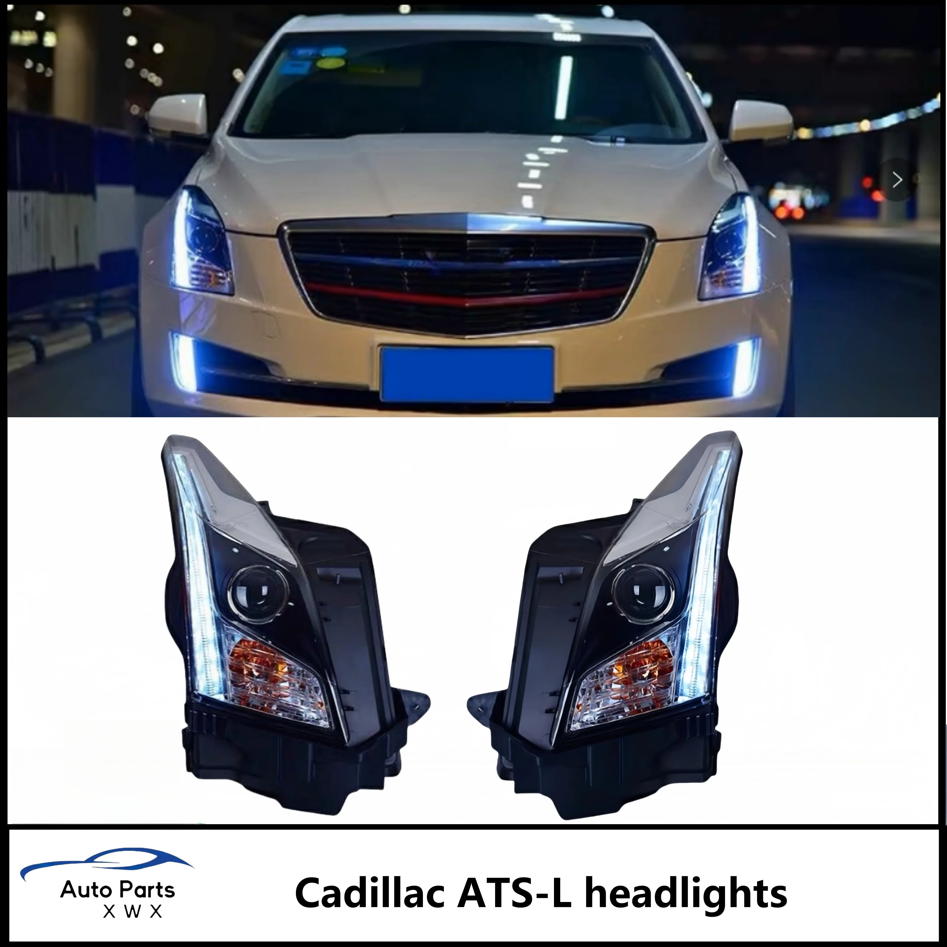 Suitable for Cadillac ATSL headlight assembly modification LED module dual lens ATS-L flow turn signal