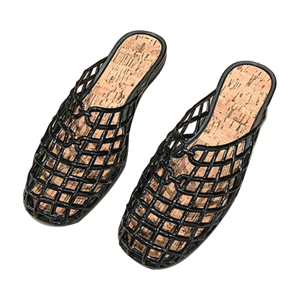 تصميم شبكة هلام أحذية جوفاء جولة تو أحذية الشاطئ مريح موضة الصنادل الشفافة المرأة الصيف جديد نسج أحذية جيلي مسطحة