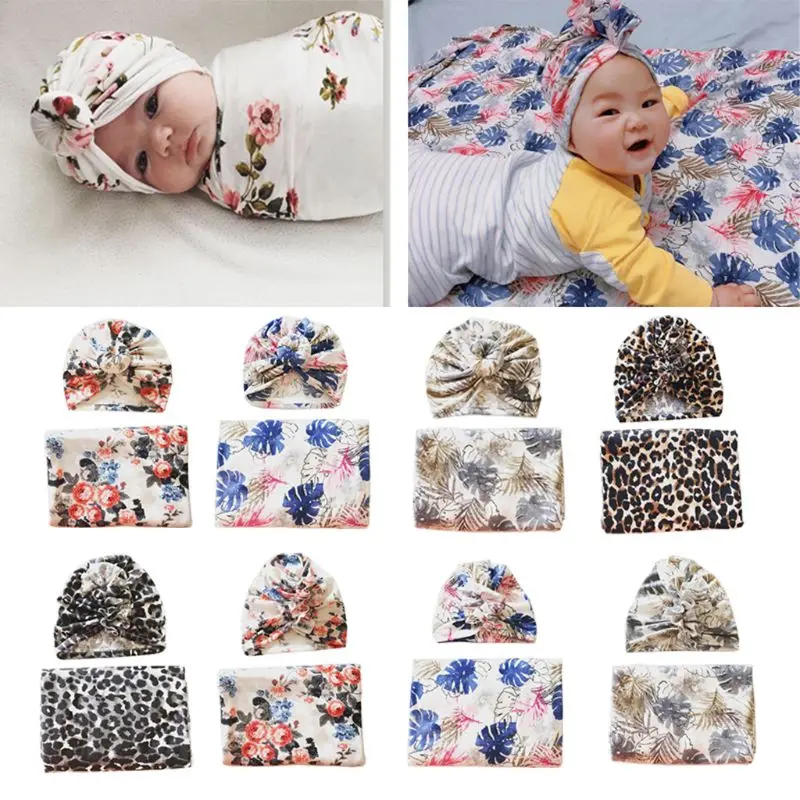 

F62D Unisex Babies' Receiving Blankets with Matching Hat Photo Props Toddler Gift