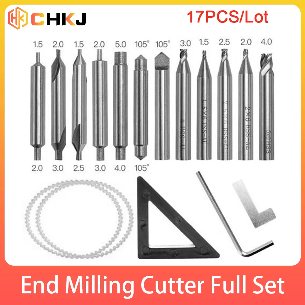 CHKJ 17 pieces/lot Full Set End Milling Cutter For All Vertical Key Copy Duplicating Machine As Key Cutting Parts Locksmith Tool