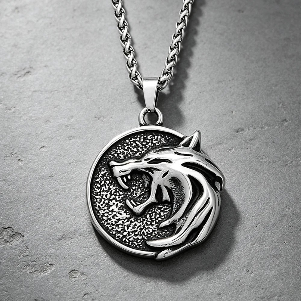 Viking Wolf Head Pendant Necklace Unisex Norse Memorial Spiritual Talisman Stainless Steel Jewelry Gift Dropshipping