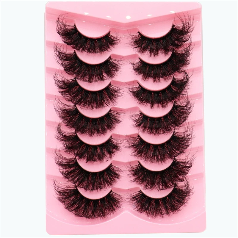 7 paia di ciglia finte 3D dall'aspetto realistico e soffice, filamentate naturali e spesse