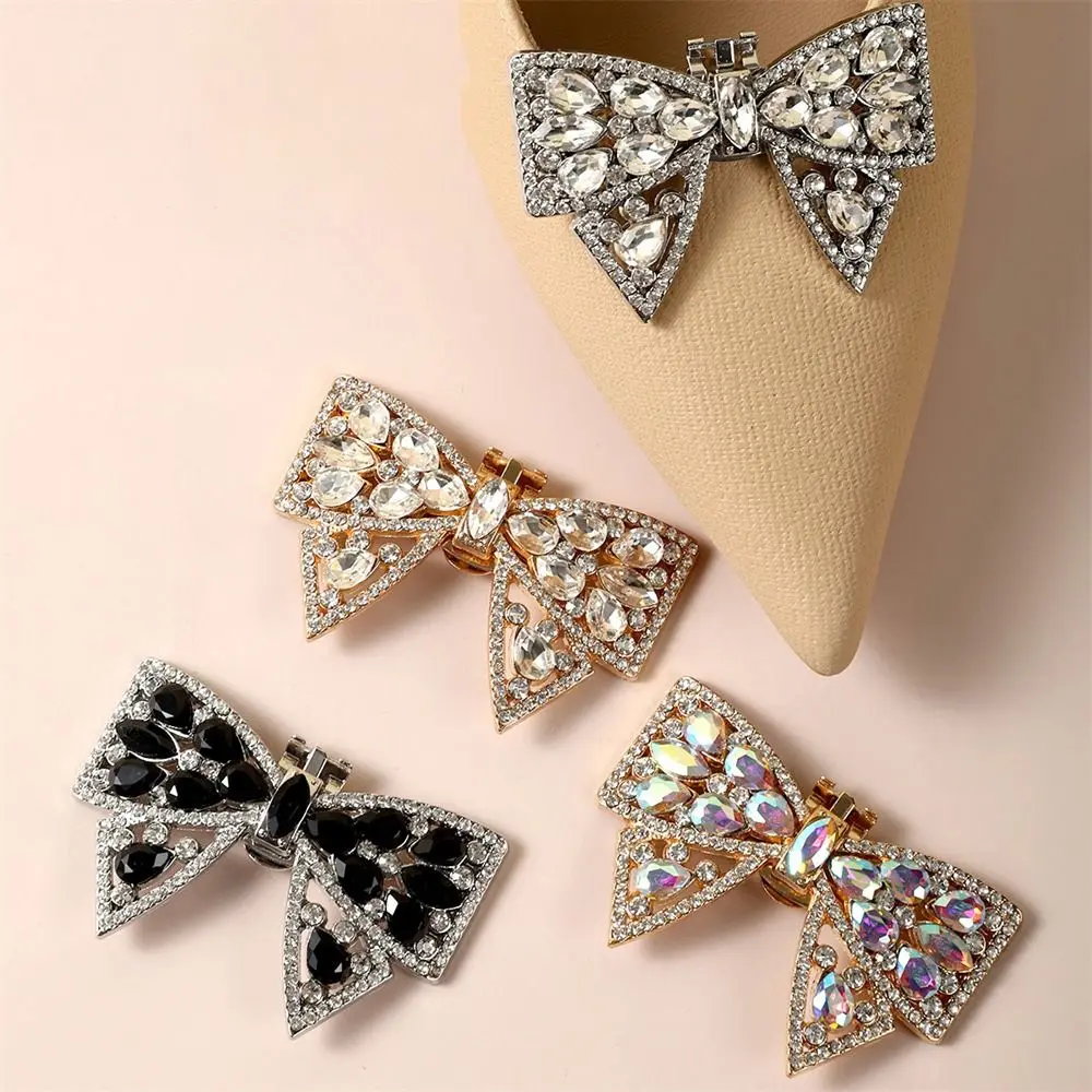 Removable Rhinestones Bowknot Shoe Clips Crystal Bride Shoes Decoration Shoes Decorations High Heel
