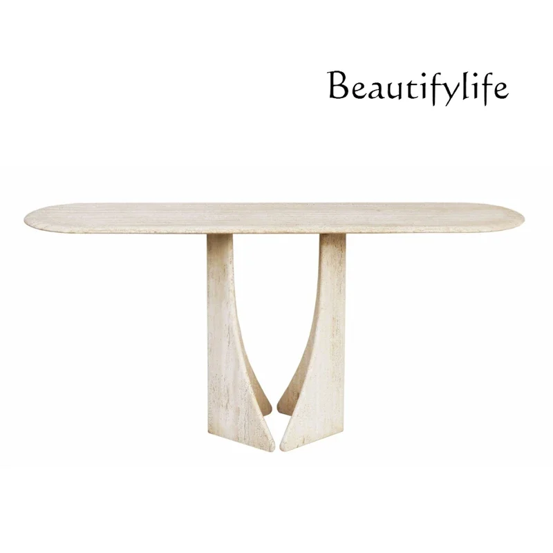 

Minimalist wabi-**** wind yellow travertine against the wall entrance table model house sales department entry door table