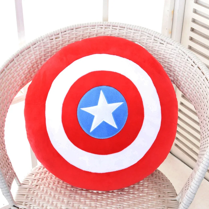 Anime periférico Marvel vengadores almohada redonda Capitán América escudo Spider Man cojín de felpa versión Q lindo regalo