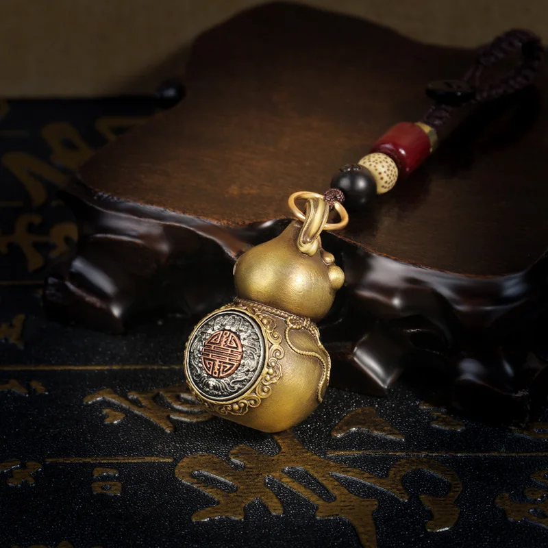 Rotating Keychain Brass Solid Gourd Pendant Amulet Fortune And Prosperity