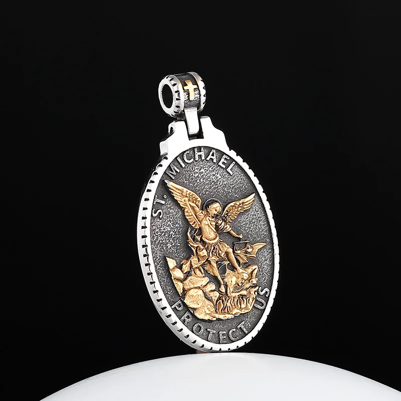 Dropshipping Men\'s 316L Stainless Steel Patron Saint Of Time Travelers Archangel Michael Gold Pendant Necklace jewelry