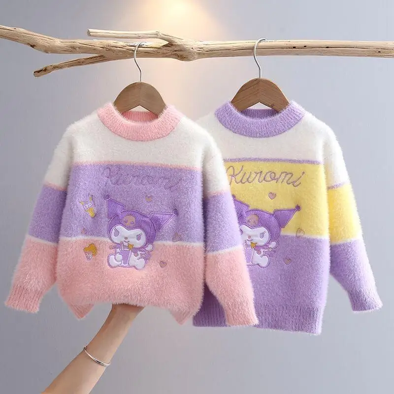 

Популярный свитер Sanrio для девочек, модный зимний утепленный пуловер с круглым вырезом в стиле Hello Kitty, детская одежда, новый стиль