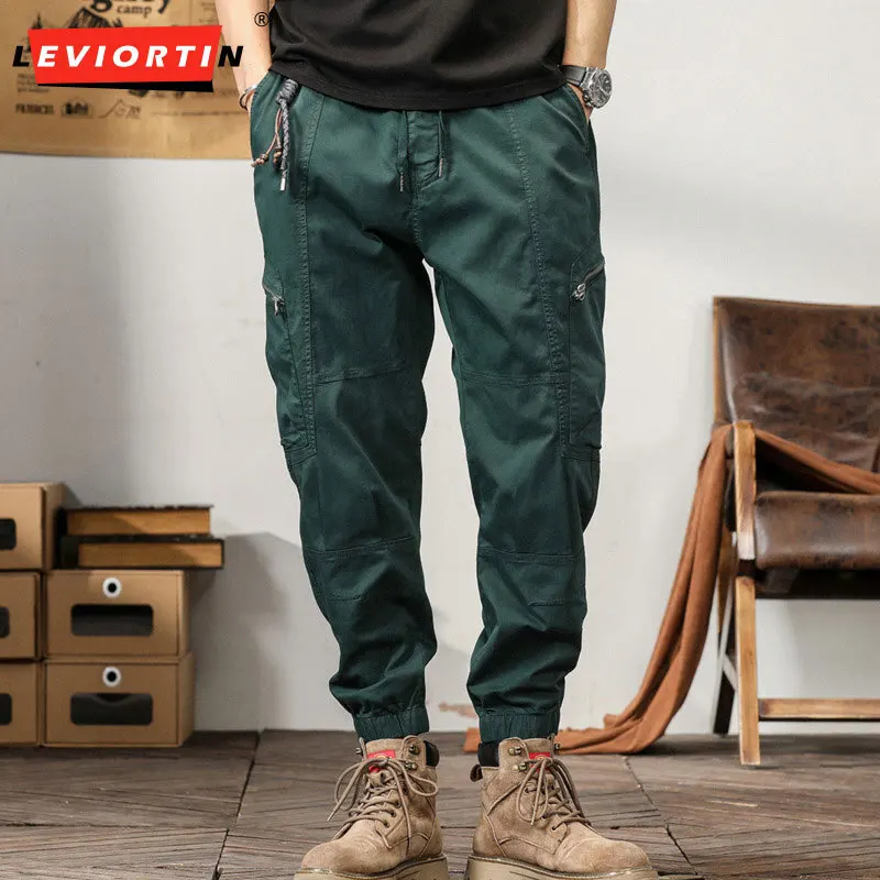 Men's new American retro workwear pants, Hong Kong trend brand, high street fashion, casual jogging, foot binding, Haren pants