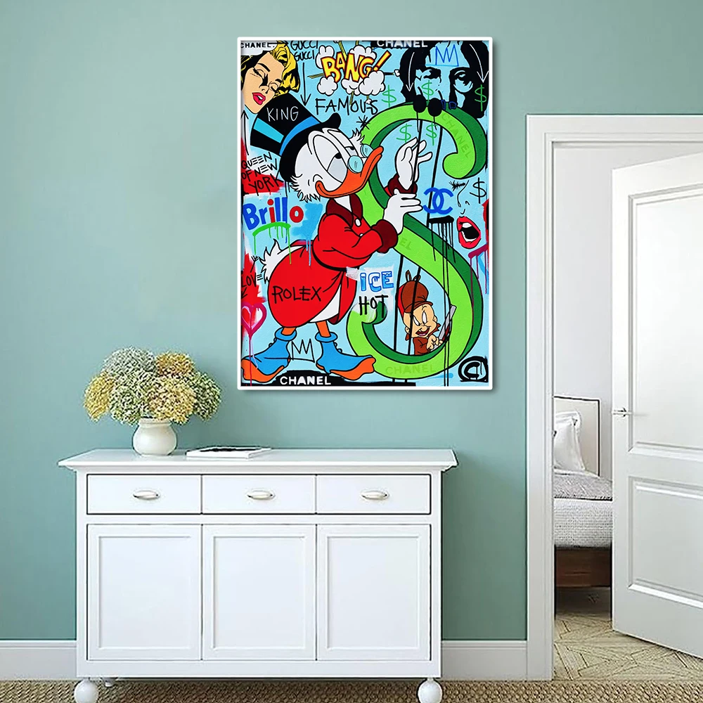 Dollar Sign Harp Scrooge McDuck Painting Disney Graffiti Wall Art Canvas Poster Print for Living Room Home Decor Picture Cuadros