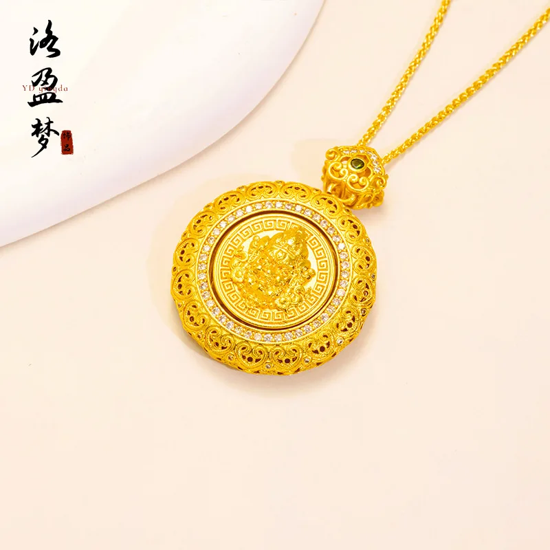 Copper Electroplated Gold Sand Gold Inlaid Diamond Yellow God of Wealth Pendant for Women New Chinese Style Retro Light Luxury R