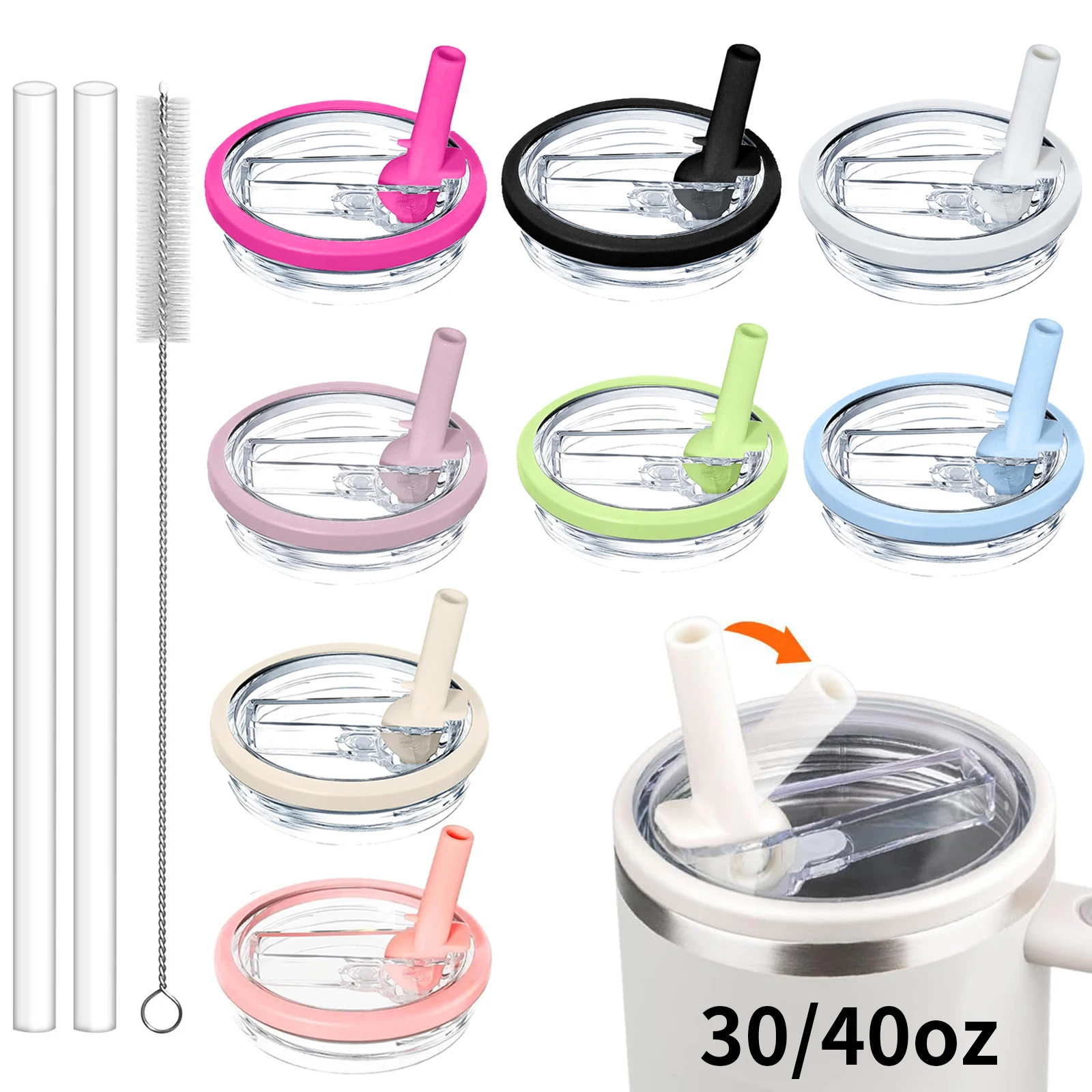2 Pack 30/40 oz Tumbler Detachable Flip Straw Lid Replacement Fit for Stanley Cup,No Spill Flip Top for Stanley Cup Accessories