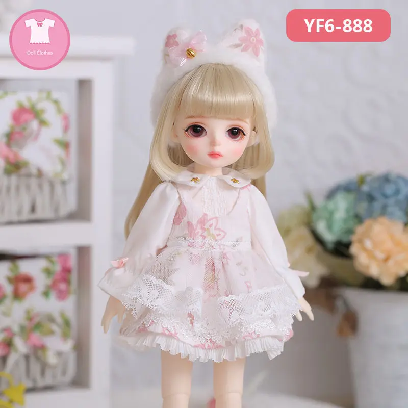

Bjd Doll Clothes 1/6 Scale Yosd YF6-888 Sweet Lace Dress Plush Cat Ear Hat YF6-709 Banana Print Set White Boots Bag