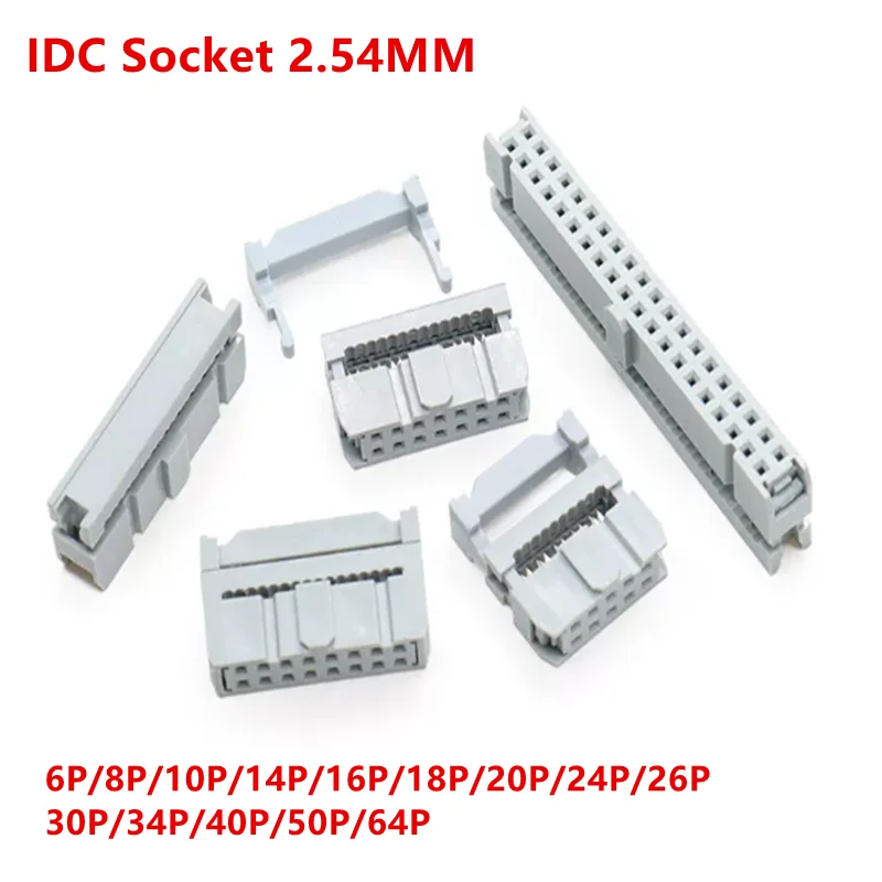 5/10Pcs Gray Fc-8/10/14/16/20/30/34/40/50/64 Pin Female Plug Idc Box Header Socket Connector 2.54mm For Computer Down Cable Wire
