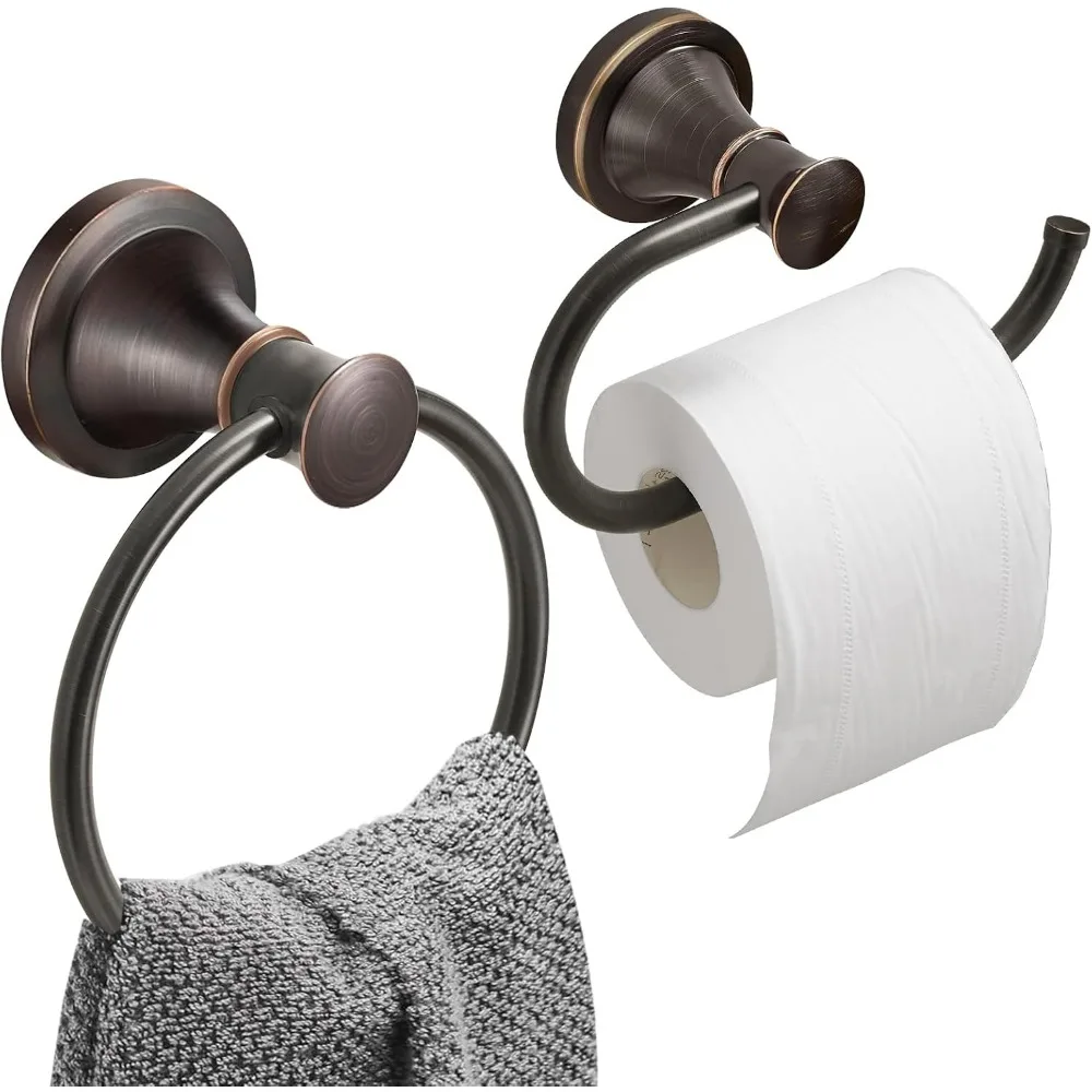 

Oil Rubbed Bronze Towel Ring and Toilet Paper Holder Set, Stainless Steel Wall Mount Bathroom Hardware