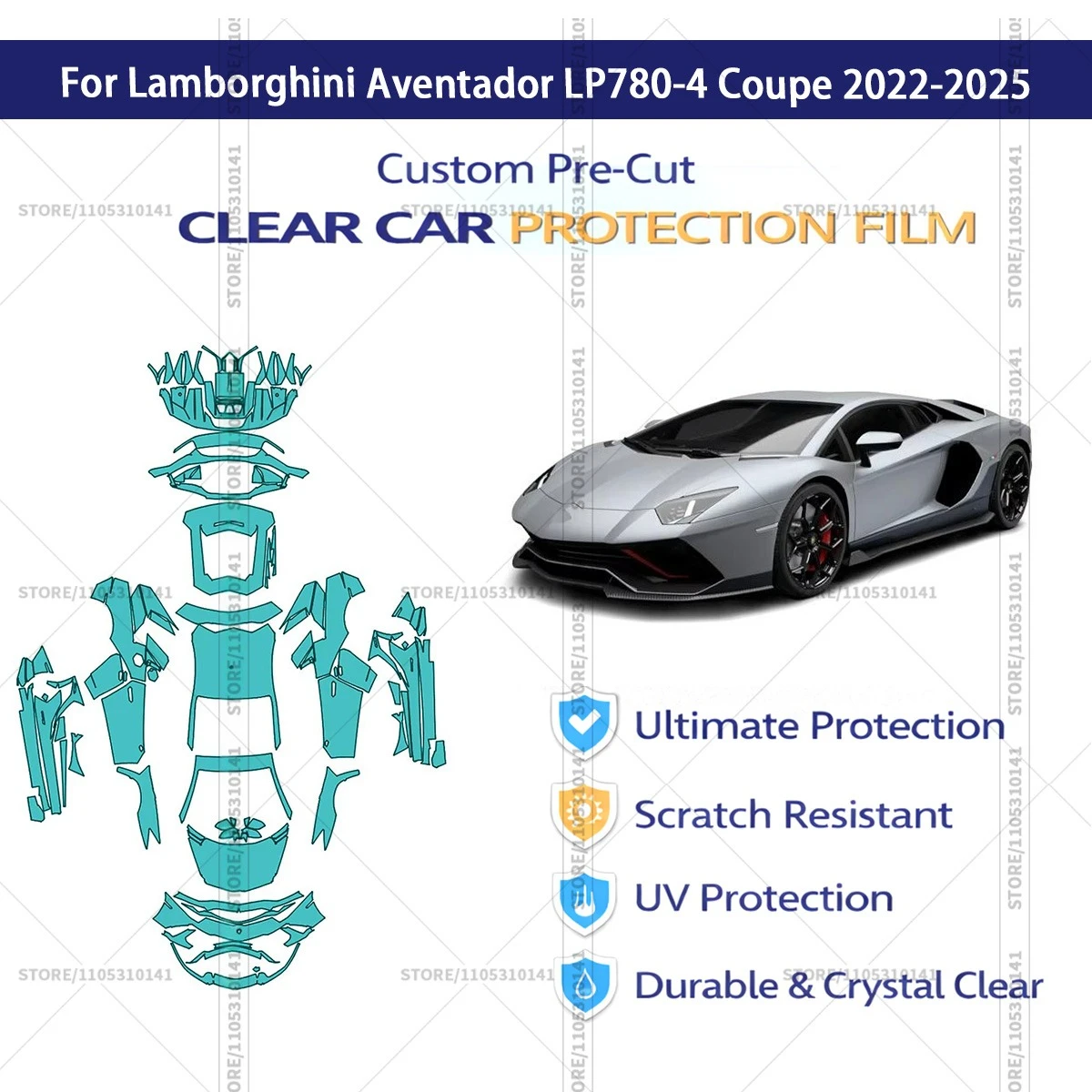 

For Lamborghini Aventador LP780-4 Coupe 2022-2025 Pre-Cut Paint Protection Film PPF Transparent Car Film Automotive PPF
