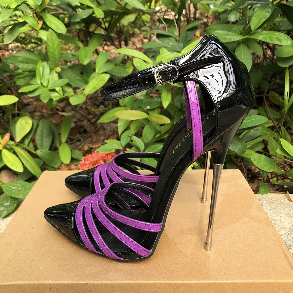 

Sexy 16cm Extreme Thin High Heels Women Purple Ankle Strap Stilettos Pumps Fetish Model SM Man Party Club Cosplay Unisex Shoes