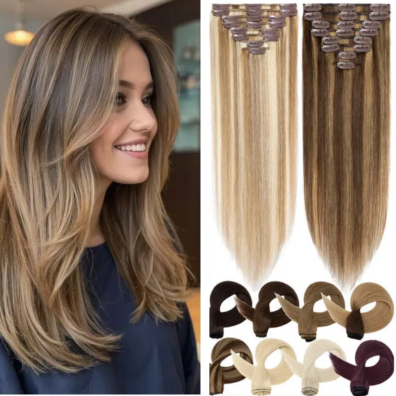 

Накладные пряди для волос из 100% натуральных волос, набор из 7 штук, прямые, на заказ: цвет, длина, вес.