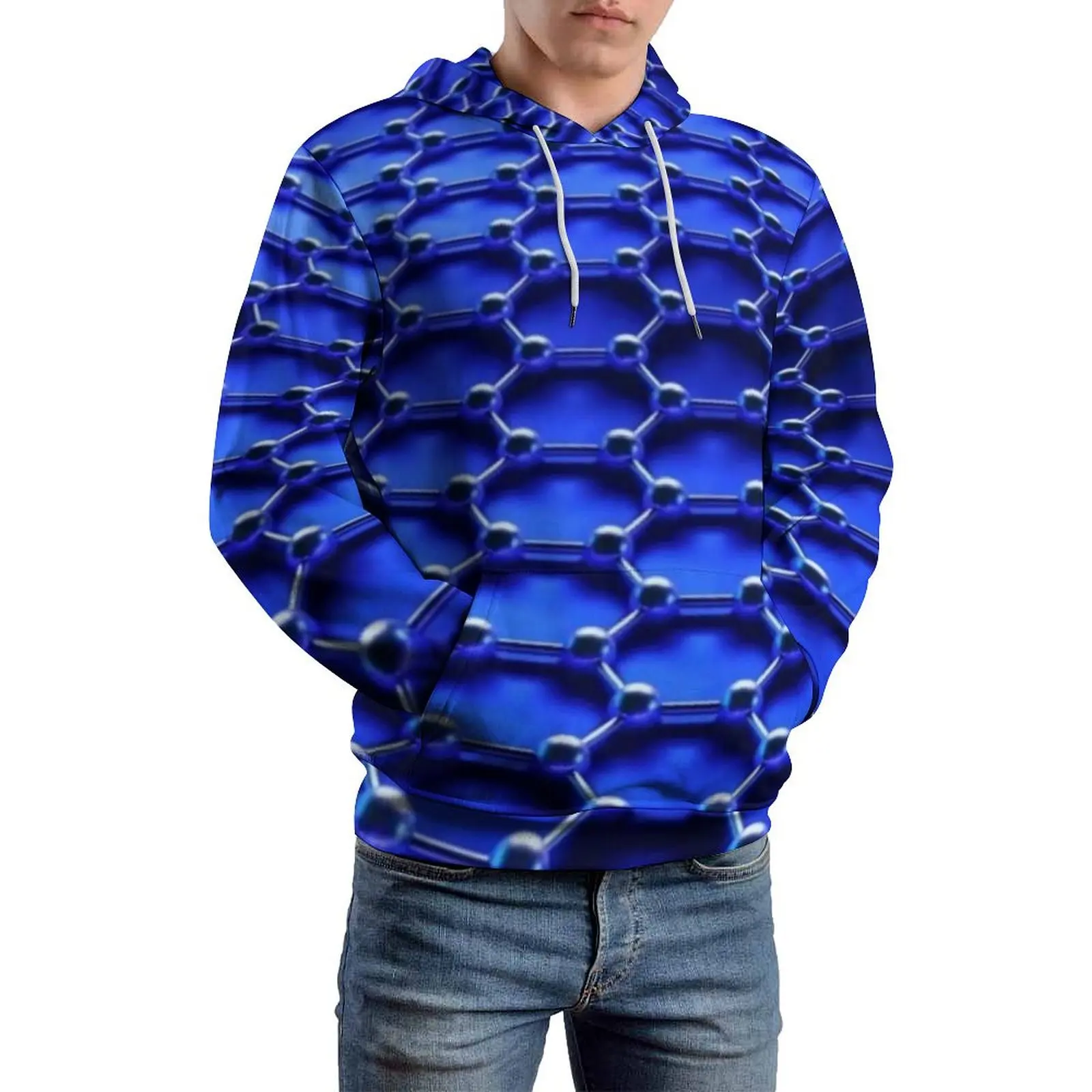 

Chain Print Casual Hoodies Long Sleeve Blue Link Aesthetic Hoodie Autumn Loose Graphic Oversize Clothing