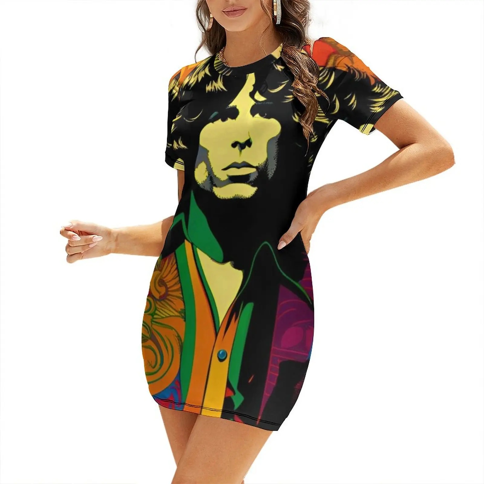 

Jim Morrison Colorful Psychedelic Painting TheAmericanPoet Short Sleeved Dress dresses korean style