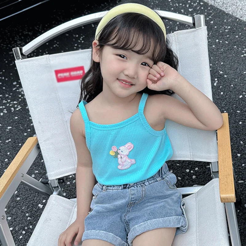 Summer Tank Tops For Girls Cartoon Print Cotton Toddler Short Sleeve Kids Underwear Beach Girl Vest Casual Child Clothes 3-8Y