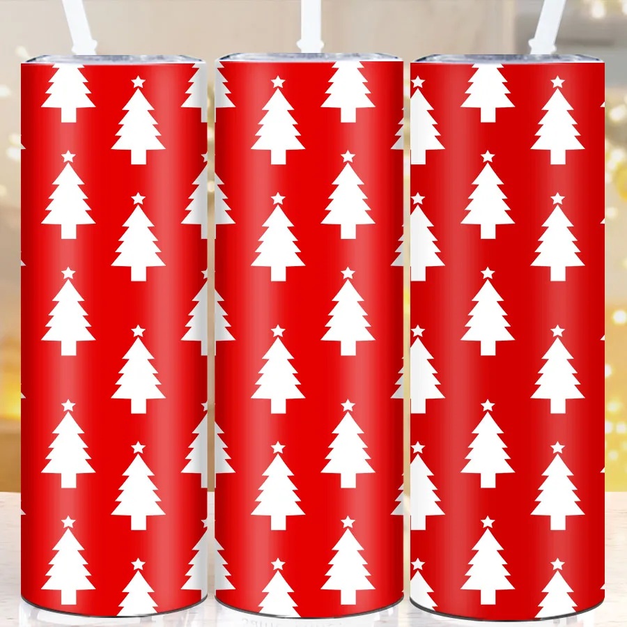 

Red 3D Print Christmas Tree Party Straight Bottle Straw Lid 1Pc Stainless Insulated Festive Drink Mugs Outdoor Travel Tumblers