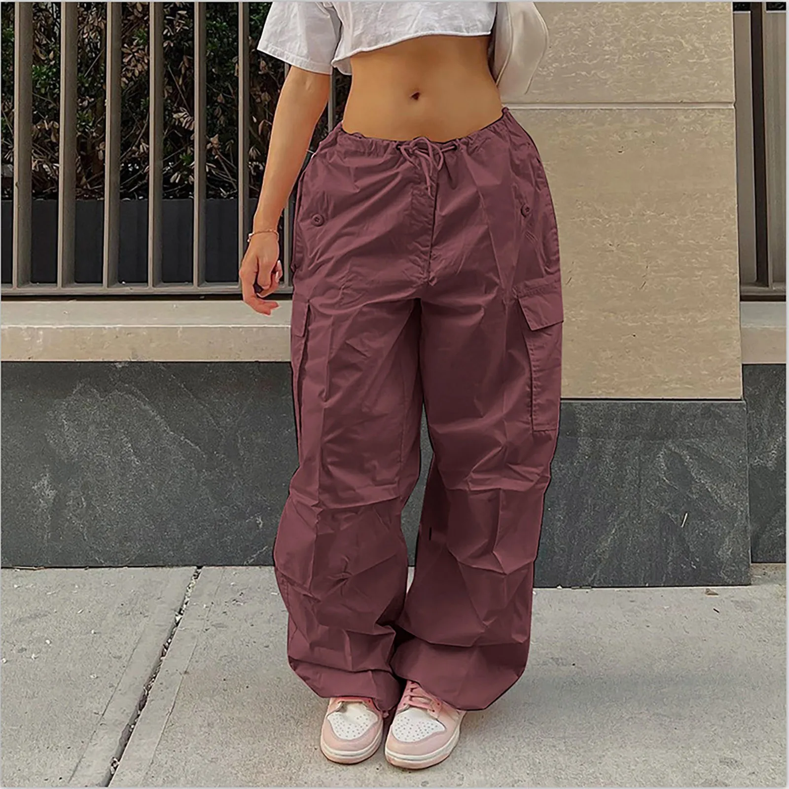 

Vintage Women's Cargo Pants Solid Color Streetwear Low Waist Trousers Female Spring Autumn Overalls Baggy Straight Pants